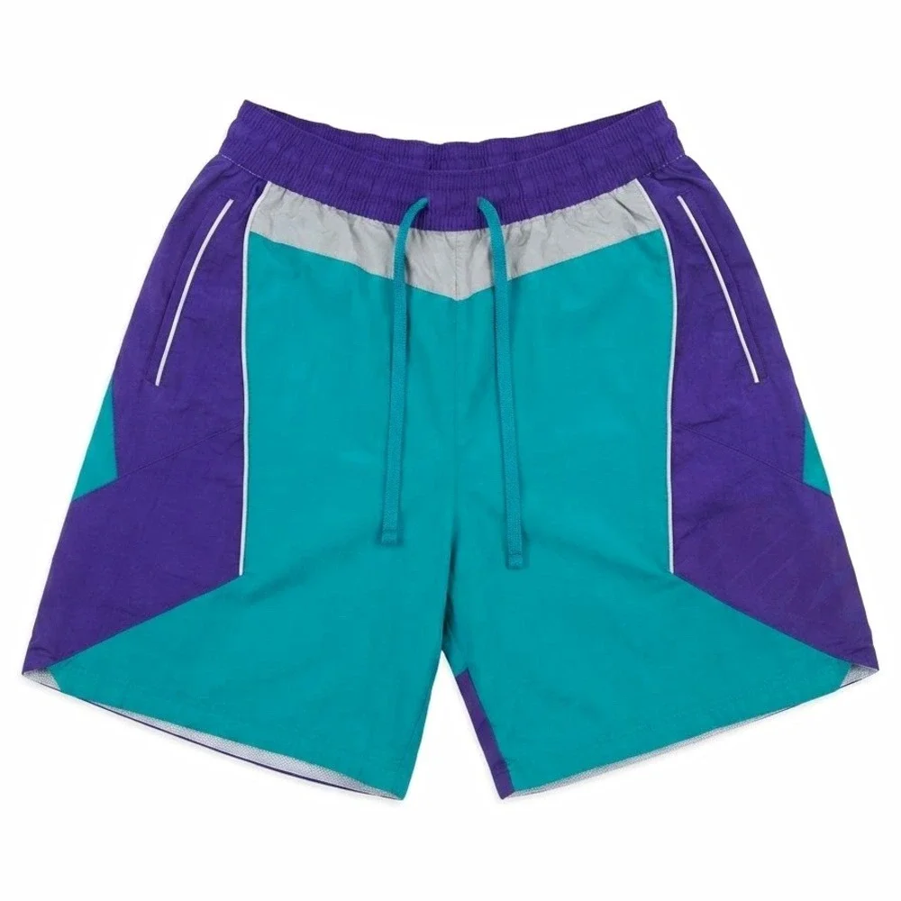 Nike Men's Colorblock Swim Trunks 34 Teal Purple Gray Lined Drawstring Pockets